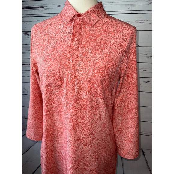 Title Nine Dress Small Botanical Shirtdress Nimblene Zip Pocket TN-200983 Orange - Picture 4 of 16